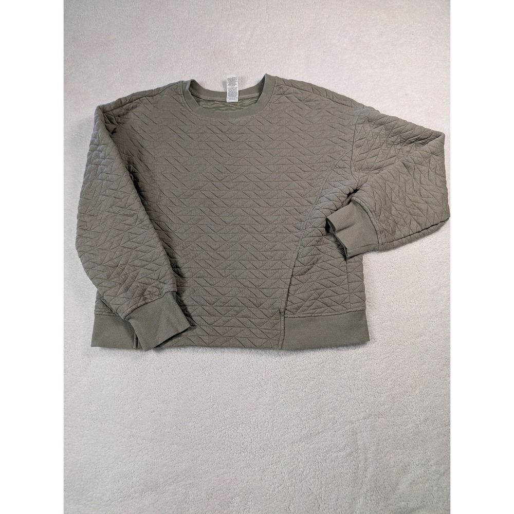 RBX Active Womens Quilted Crewneck Sweatshirt Olive Green Sage Size M